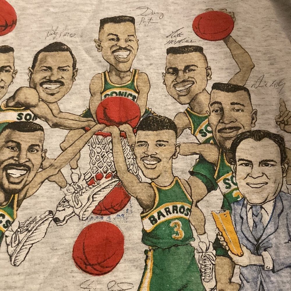Vintage 90s Seattle Super Sonics Caricature / Fat Head NBA Single Stitch T-Shirt - Picture 6 of 6
